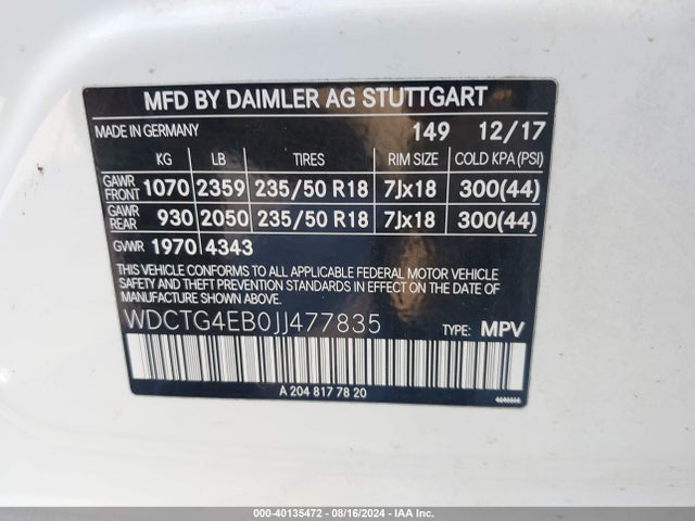 Mercedes-Benz GLA 250 2018 WDCTG4EB0JJ477835 Image 9
