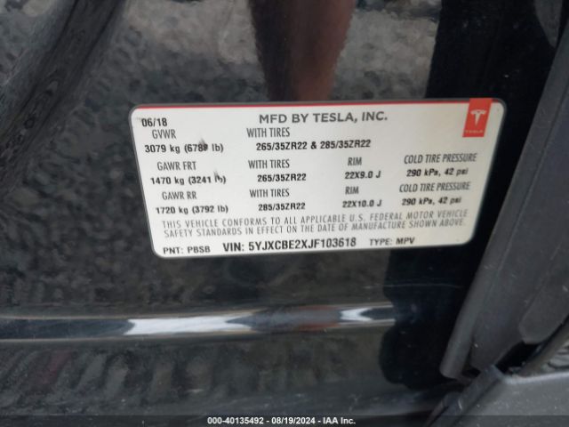 5YJXCBE2XJF103618 Tesla Model X 100d/75d/p100d