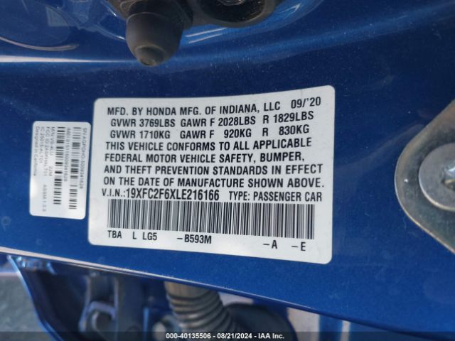 19XFC2F6XLE216166 Honda Civic Lx