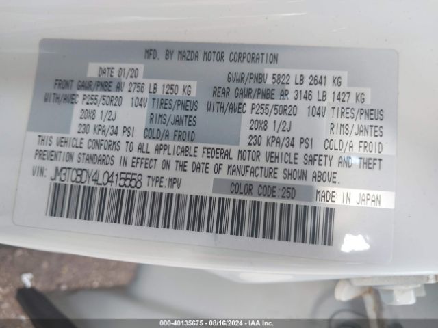 JM3TCBDY4L0415558 Mazda Cx-9 Grand Touring
