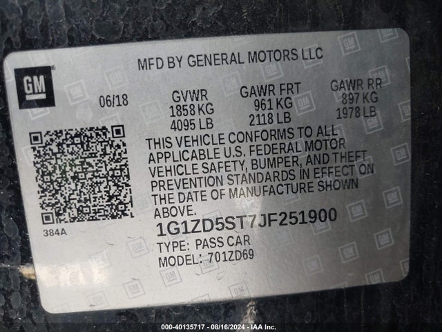 Chevrolet MALIBU LT 2018 1G1ZD5ST7JF251900 Image 9