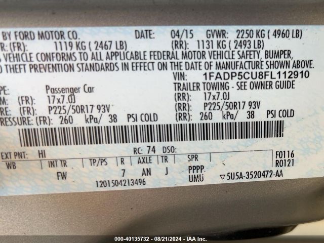 1FADP5CU8FL112910 Ford C-max Energi Sel