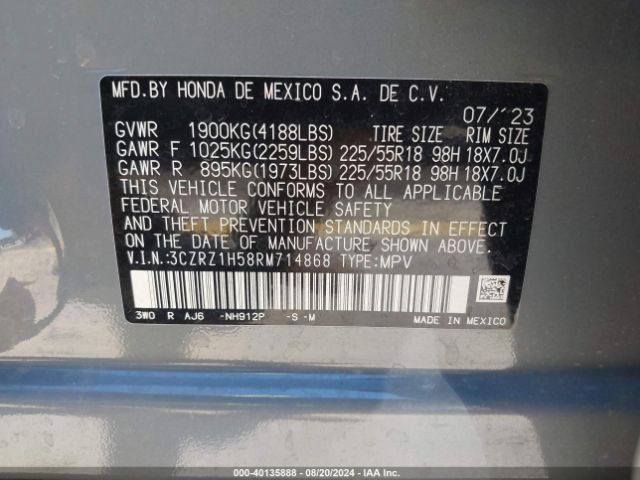 3CZRZ1H58RM714868 Honda Hr-v 2wd Sport/2wd Sport W/o Bsi