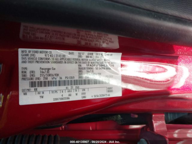 1FADP3F20HL337310 Ford FOCUS SE