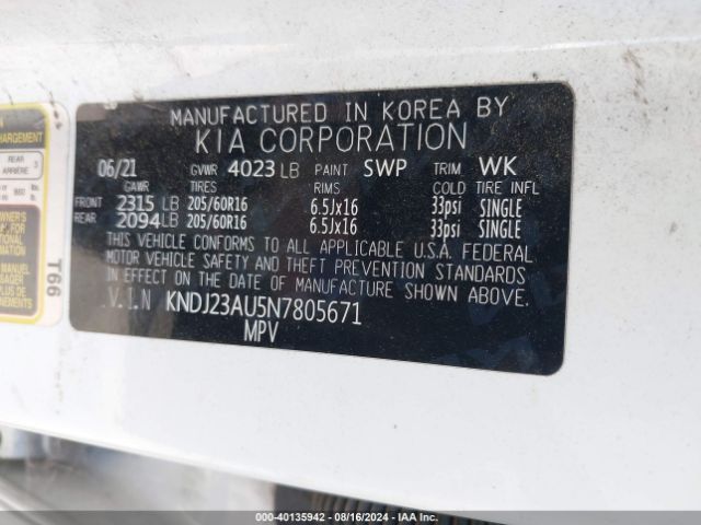 KNDJ23AU5N7805671 KIA SOUL LX