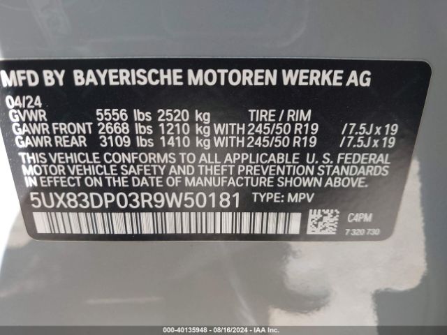 5UX83DP03R9W50181 BMW X3 M40i
