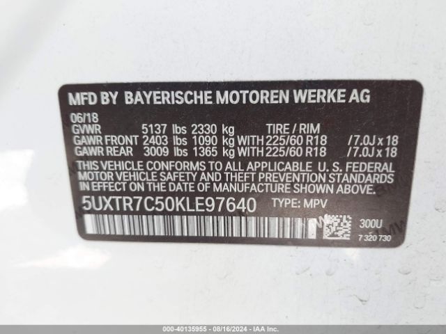 5UXTR7C50KLE97640 BMW X3 Sdrive30i