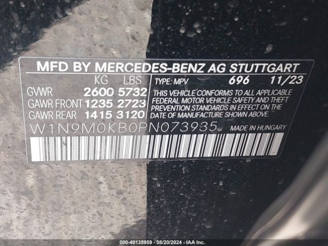 W1N9M0KB0PN073935 Mercedes-Benz Eqb 300 Suv 4matic