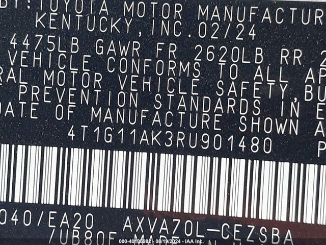 Toyota CAMRY SE 2024 4T1G11AK3RU901480 Image 9