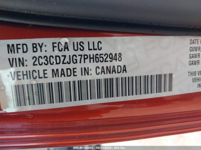 2C3CDZJG7PH652948 Dodge Challenger Gt