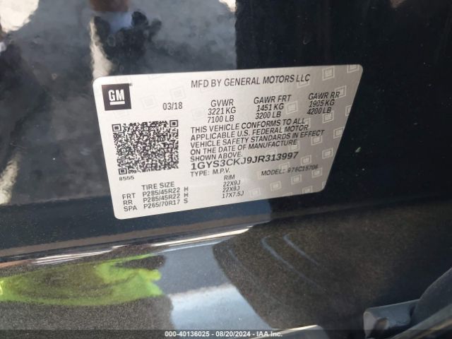 1GYS3CKJ9JR313997 Cadillac Escalade Premium Luxury