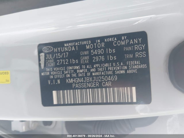 KMHGN4JBXJU250469 Genesis G80 3.3t Sport