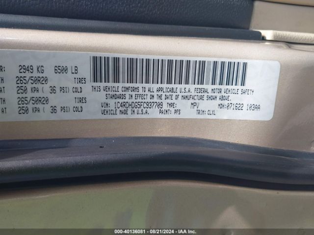 1C4RDHDG5FC937709 Dodge DURANGO LIMITED