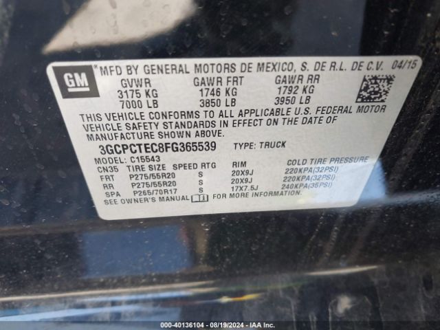 3GCPCTEC8FG365539 Chevrolet Silverado 1500 High Country