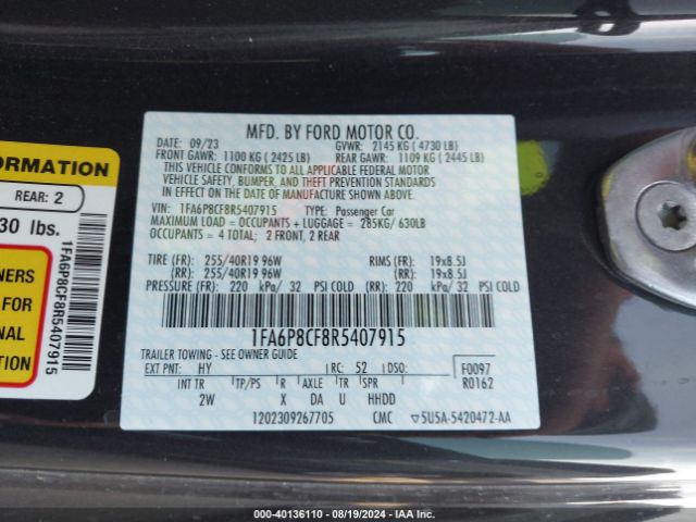 1FA6P8CF8R5407915 Ford Mustang Gt Fastback