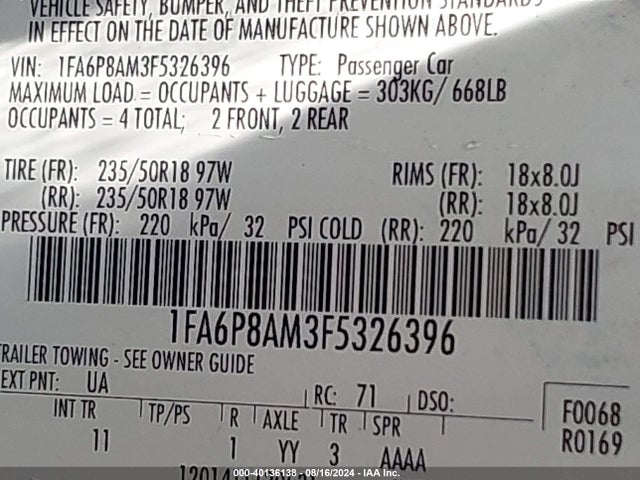 Ford Mustang V6 2015 1FA6P8AM3F5326396 Image 9