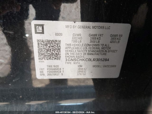 1GNSCHKC0LR305284 Chevrolet Suburban 2wd Lt