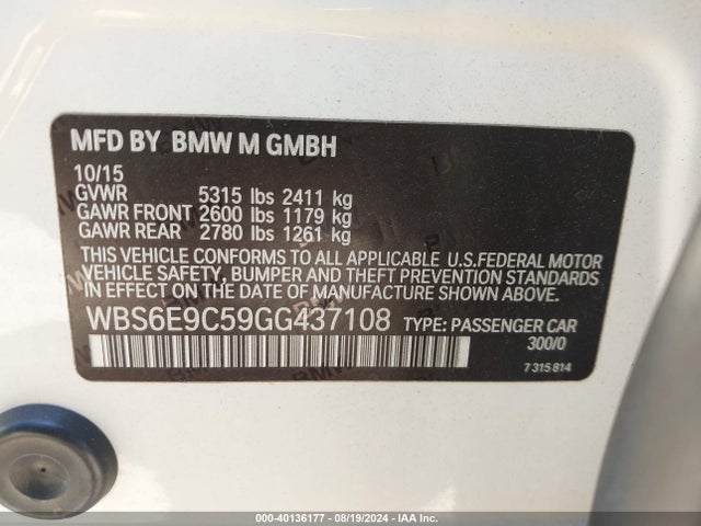 BMW M6 Gran Coupe 2016 WBS6E9C59GG437108 Image 9