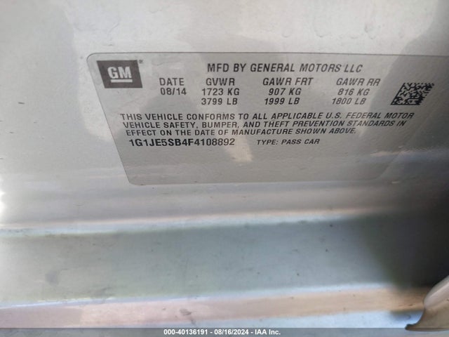 Chevrolet Sonic Ltz Auto 2015 1G1JE5SB4F4108892 Image 9