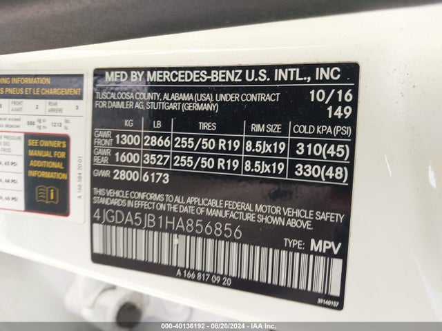 4JGDA5JB1HA856856 Mercedes-Benz GLE 350