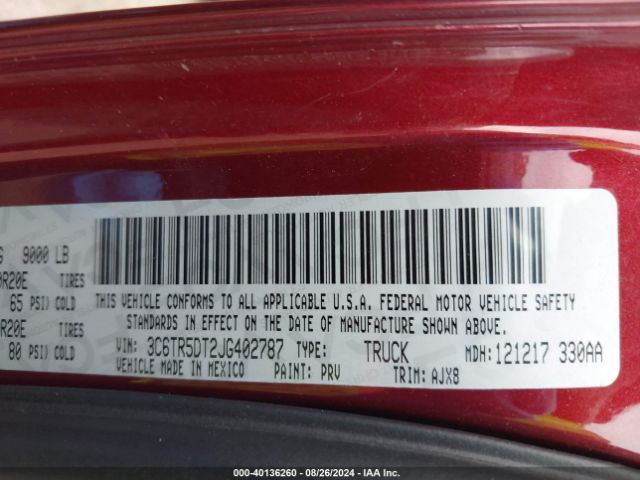 3C6TR5DT2JG402787 RAM 2500 Big Horn  4x4 6'4 Box