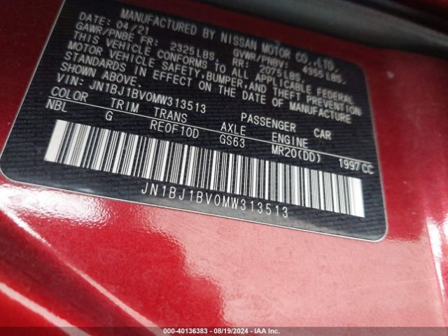 JN1BJ1BV0MW313513 Nissan Rogue Sport Sv Fwd Xtronic Cvt