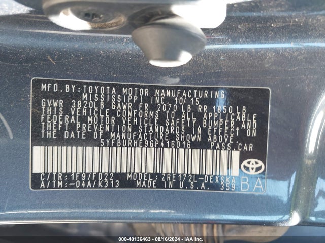 Toyota Corolla S Plus 2016 5YFBURHE9GP416016 Image 9