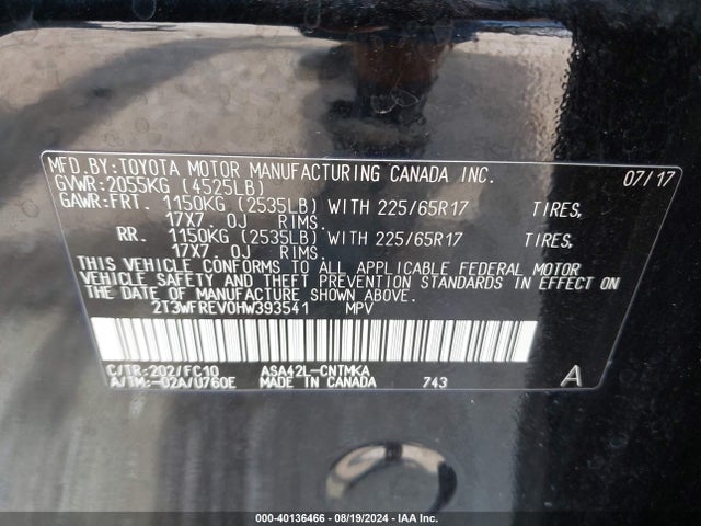 Toyota Rav4 Xle 2017 2T3WFREV0HW393541 Image 9