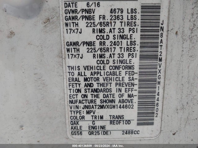 Nissan ROGUE S 2016 JN8AT2MVXGW144602 Image 9