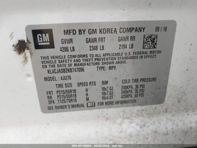 KL4CJASB2KB747096 Buick Encore Fwd Preferred
