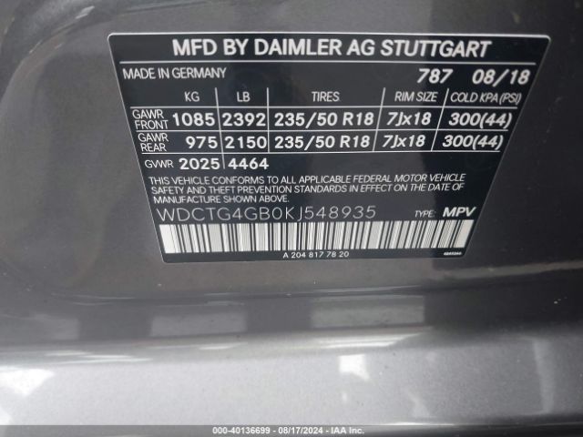 WDCTG4GB0KJ548935 Mercedes-Benz Gla 250 4matic