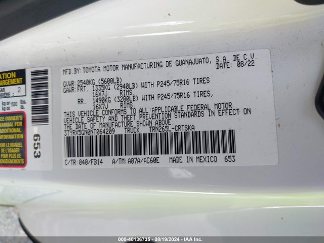 Toyota Tacoma Sr 2022 3TYRX5GN0NT064209 Image 9