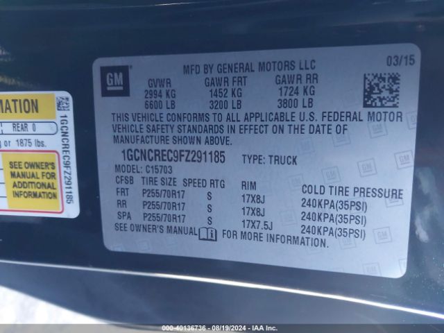 1GCNCREC9FZ291185 Chevrolet Silverado 1500 1lt