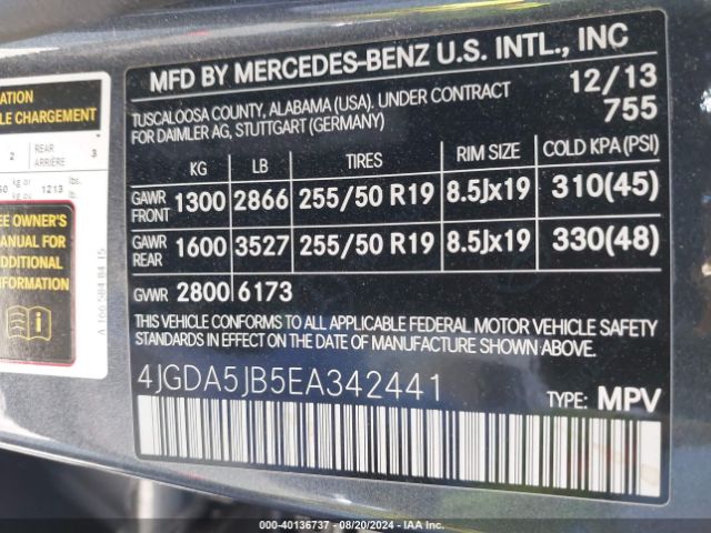 2014 MERCEDES-BENZ ML 350 4JGDA5JB5EA342441 Photo 8