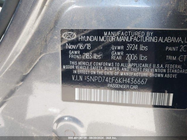Hyundai ELANTRA SE 2019 5NPD74LF6KH436667 Image 9