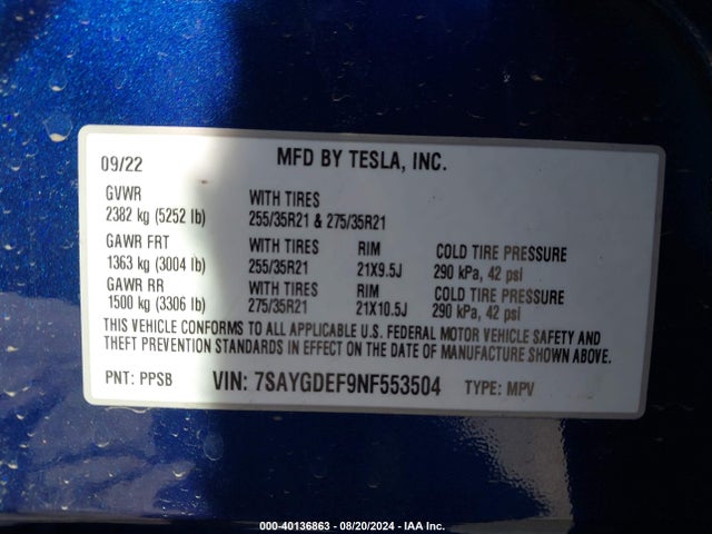 2022 TESLA MODEL Y 7SAYGDEF9NF553504 Photo 8
