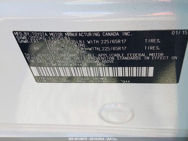 Toyota Rav4 Xle 2015 2T3WFREVXFW164426 Image 9