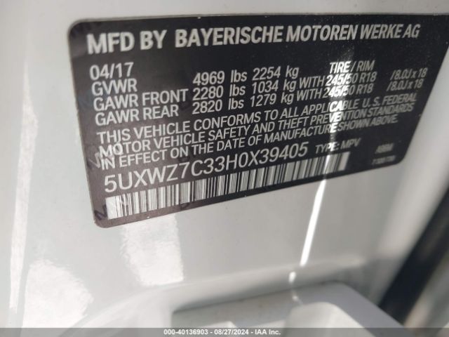 5UXWZ7C33H0X39405 BMW X3 Sdrive28i
