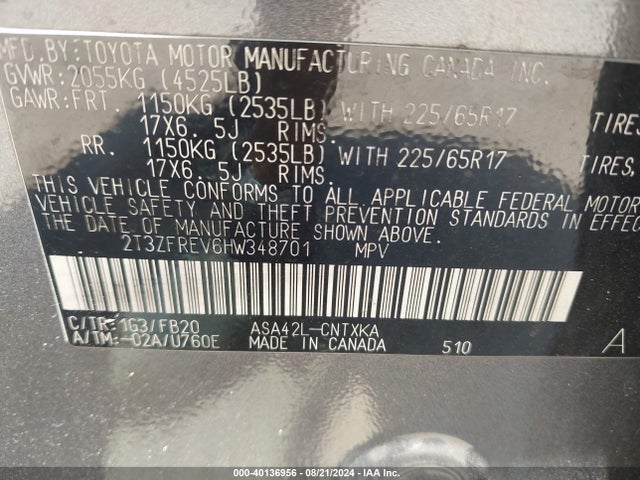 Toyota RAV4 LE 2017 2T3ZFREV6HW348701 Image 9