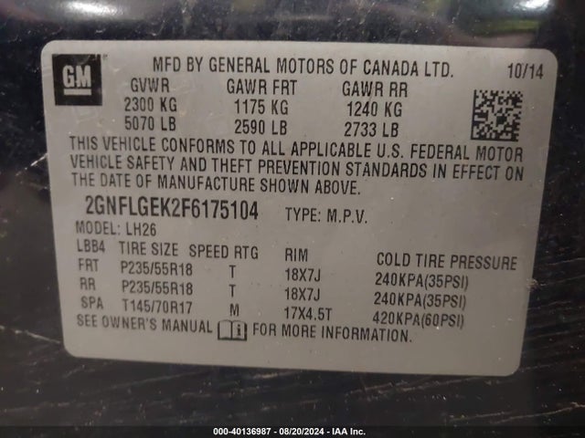 Chevrolet Equinox 2lt 2015 2GNFLGEK2F6175104 Image 9