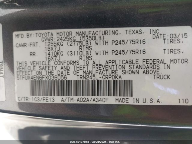 5TFUX4EN6FX036056 Toyota Tacoma