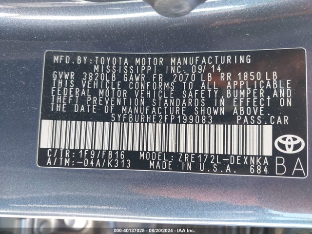 Toyota Corolla Le/le Plus/le Premium 2015 5YFBURHE2FP199083 Image 9