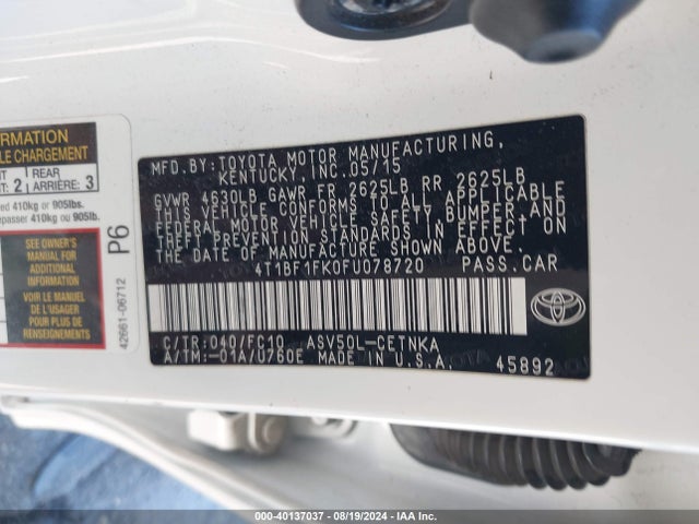 Toyota CAMRY LE 2015 4T1BF1FK0FU078720 Image 9