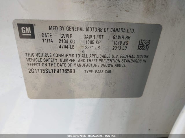 Aukcja sprzedaży 2015 Chevrolet Impala 1lt, vin: 2G1115SL7F9176590, numer aukcji: 40137066