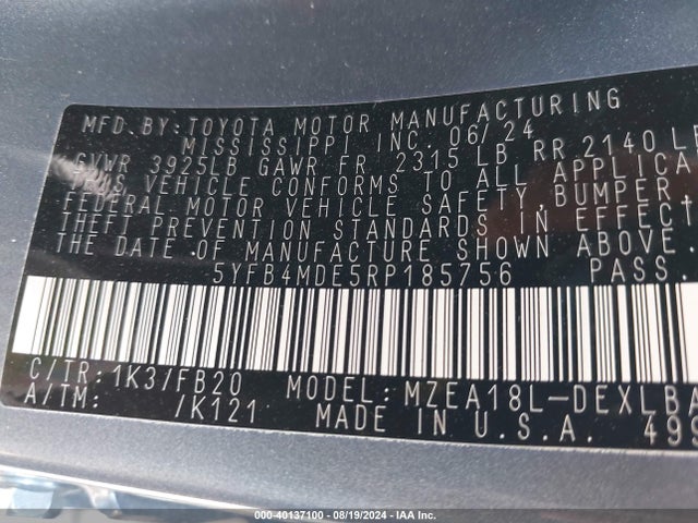 Toyota COROLLA LE 2024 5YFB4MDE5RP185756 Image 9