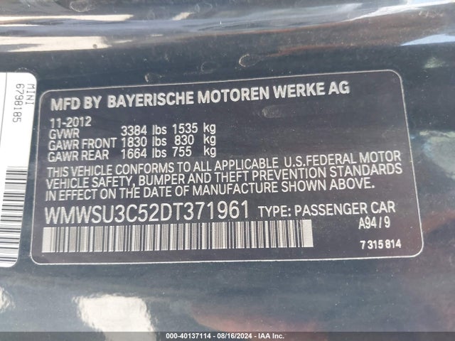 2013 MINI HARDTOP WMWSU3C52DT371961 Photo 8