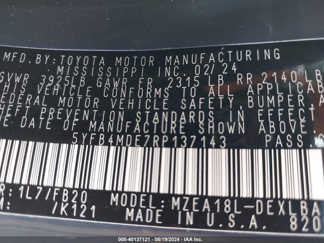 Toyota COROLLA LE 2024 5YFB4MDE7RP137143 Image 9