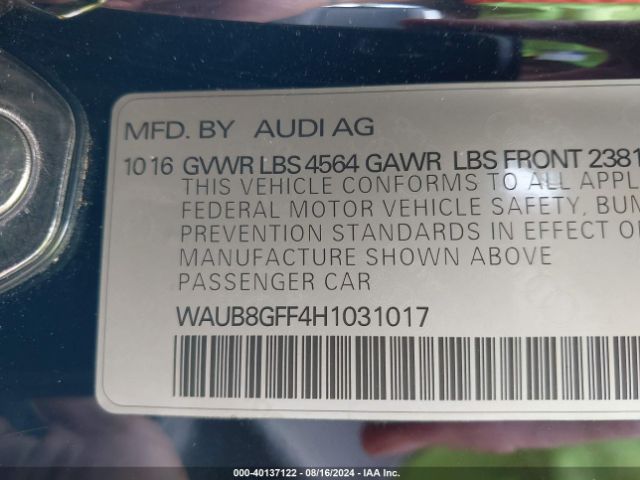 WAUB8GFF4H1031017 Audi A3 2.0t Premium