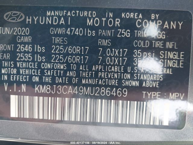 KM8J3CA49MU286469 Hyundai Tucson Value