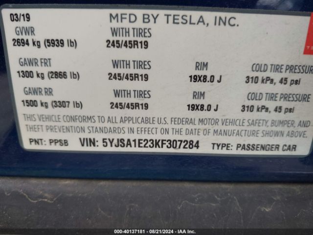 5YJSA1E23KF307284 Tesla Model S 100d/75d/long Range/standard Range